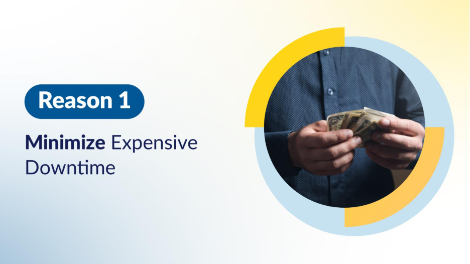 A close-up of a person counting cash beside the caption “Reason 1: Minimize Expensive Downtime,” emphasizing how IT upgrades can reduce costs through better network infrastructure.