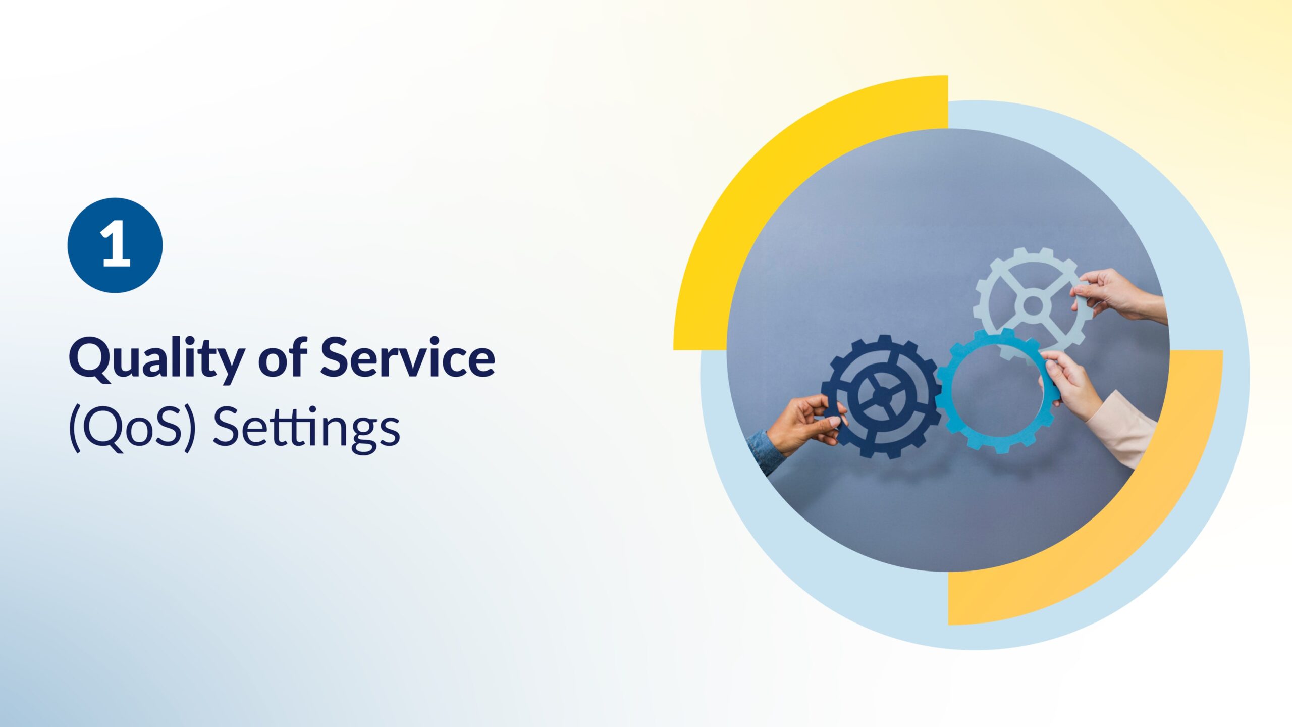 Three hands holding interlocking gear icons, symbolizing optimized Quality of Service (QoS) settings for better UCaaS performance.