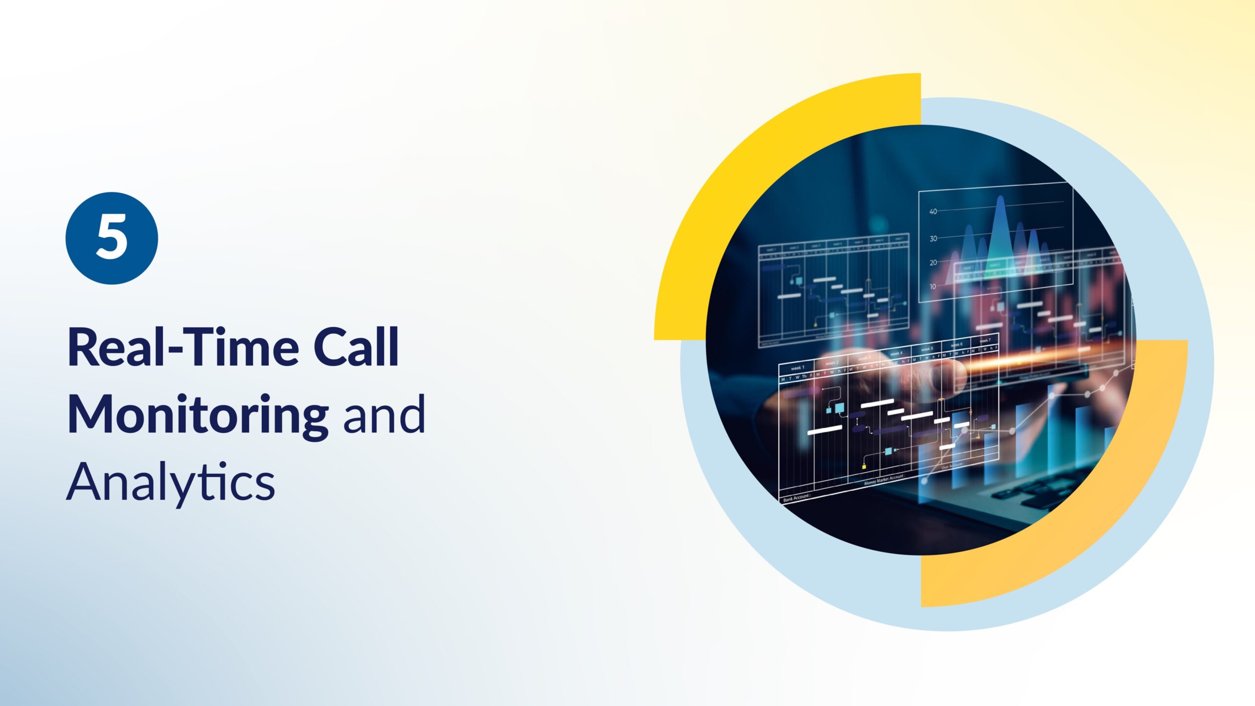 Person using a laptop with transparent dashboards showing call data, representing real-time call monitoring and analytics in UCaaS.